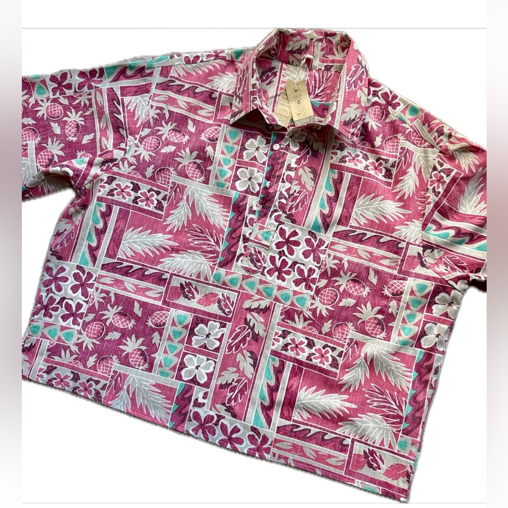 Cotton Tropical Boho Hawaiian Print Button Down Shirt | Floral Palm Island Style - Picture 5 of 10
